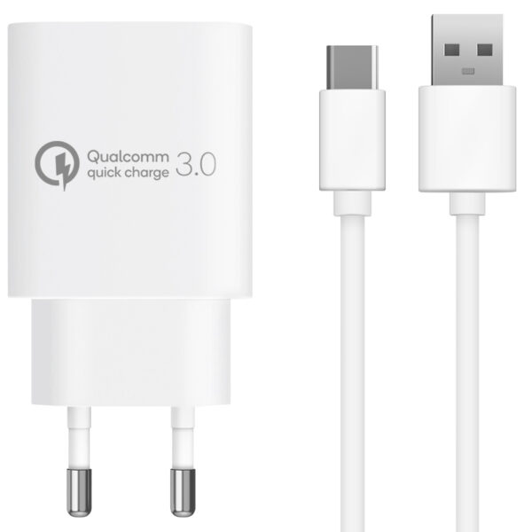 Qualcomm Official QC 3.0 18W Fast Charger + C-Type Cable 1.2m Set