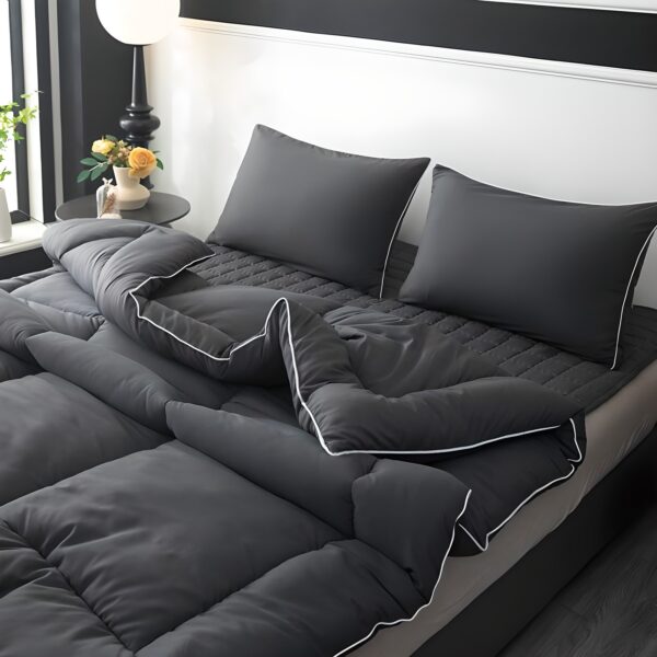 Soft Washed Blanket Set, Home 1 Comforter + 1 Pad + 1 Pillow Cover Set (Super Single, Charcoal Gray)